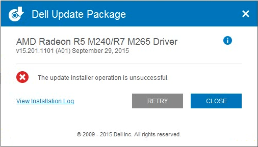 Sửa lỗi "The update installer operation is unsuccessful" khi cài đặt driver laptop Dell