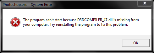 Photoshop 2019 D3DCOMPILER_47 is missing