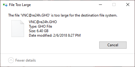 Sửa lỗi "The file is too large for the destination file system"