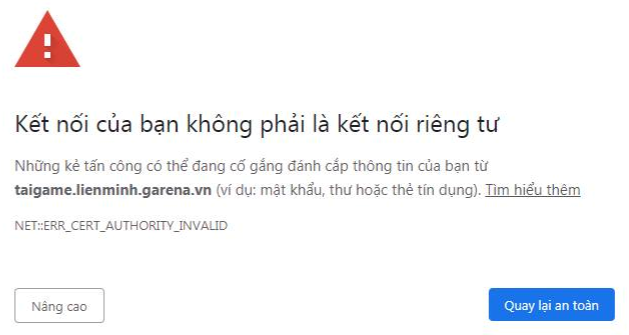 Kết nối của bạn không phải là kết nối riêng tư