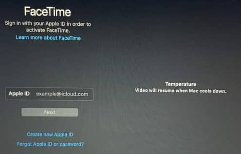 FaceTime video will resume when mac cools down