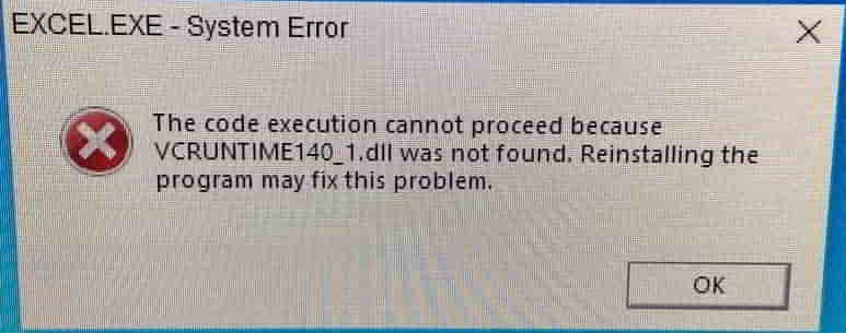 sửa lỗi Microsoft Office VCRUNTIME140_1.dll was not found