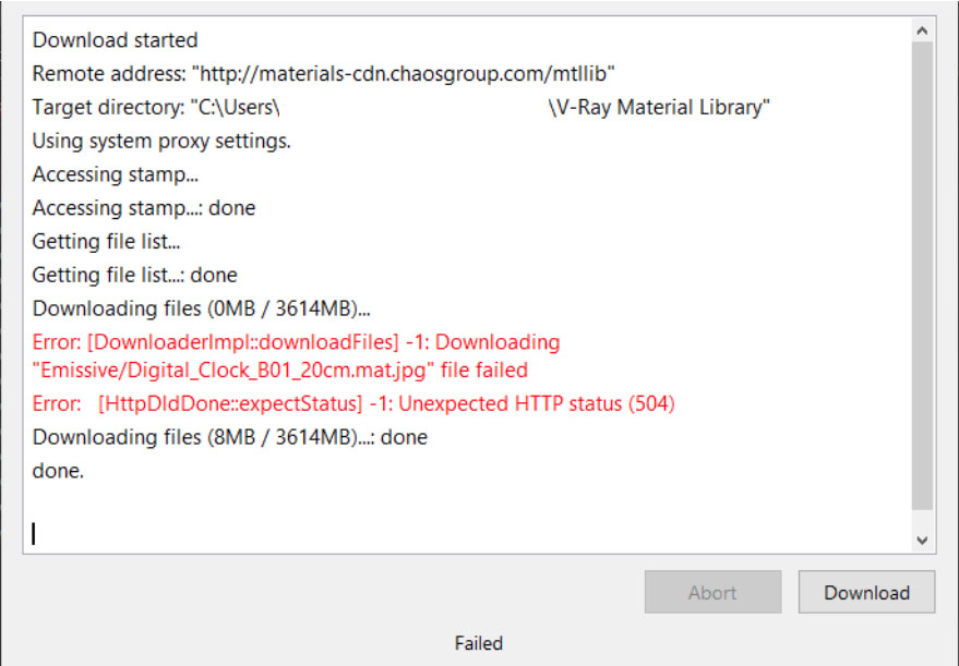 Sửa lỗi V-Ray Material Library error 504