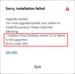 Cài đặt Adobe 2023 lỗi Error Code 195