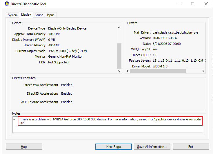 driver VGA Nvidia error code 32